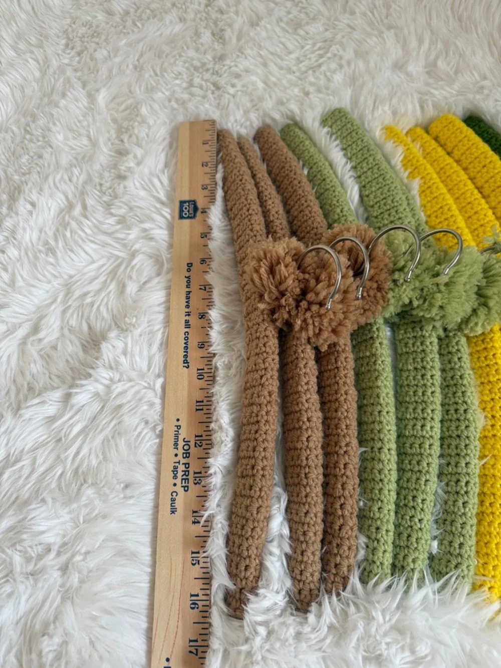Set of Crocheted Padded Hangers in Brown, Sage, Yellow & Olive
